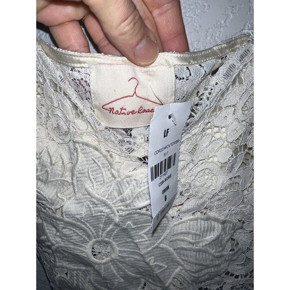 LF Native Rose Cream Silk & Lace Off The Shoulder Crop Top Women's Size 8 NWTS X - Picture 5 of 11